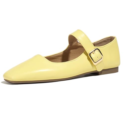 Gicoiz Mary Jane Flach Schuhe Damen Square Toe Dolly Schuhe Weit Fit Hochzeit Bride Knöchelriemchen Buro Arbeit Mokassins Komfort Gelb Gr 40.5 EU-42Cn Gicoiz Mary Jane Flach Schuhe Damen Square Toe Dolly Schuhe Weit Fit Hochzeit Bride Knöchelriemchen Buro Arbeit Mokassins Komfort Gelb Gr 40.5 EU-42Cn von Gicoiz