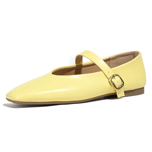 Gicoiz Mary Jane Flach Schuhe Damen Square Toe Dolly Schuhe Weit Fit Hochzeit Bride Knöchelriemchen Buro Arbeit Mokassins Komfort Gelb Gr 40.5 EU-42Cn Gicoiz Mary Jane Flach Schuhe Damen Square Toe Dolly Schuhe Weit Fit Hochzeit Bride Knöchelriemchen Buro Arbeit Mokassins Komfort Gelb Gr 40.5 EU-42Cn von Gicoiz
