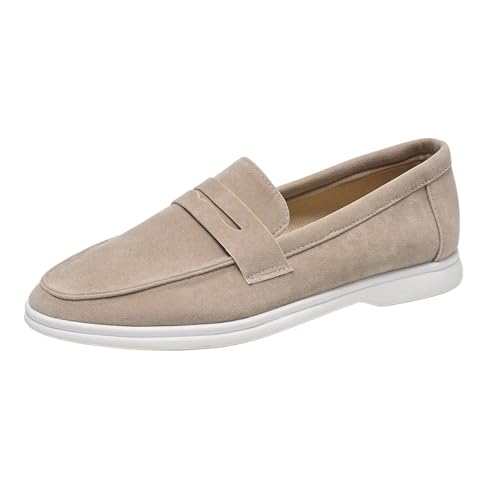 Gicoiz Moccasin Loafer Männer Flach Schuhe Damen Schnüren Oxford Runde Zehen Komfort Buro Arbeit Schuhe Ohne Verschluss Formal Derby Beige Gr 42 EU-44Cn von Gicoiz