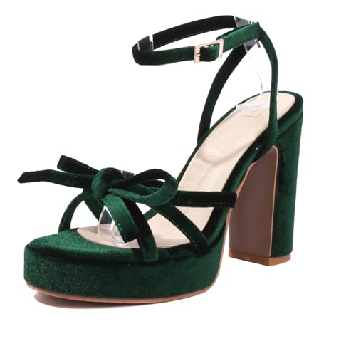 Gicoiz Mode Block Sandalen Damen Plateau Sandals Offene Zeh Knöchelriemchen Sommer Wildleder Chunky Höhe Ferse Schnalle Snakeskin Grün Gr 35 EU von Gicoiz