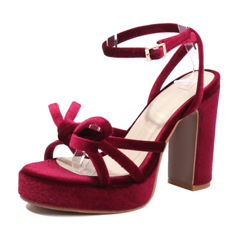 Gicoiz Mode Block Sandalen Damen Plateau Sandals Offene Zeh Knöchelriemchen Sommer Wildleder Chunky Höhe Ferse Schnalle Snakeskin Rot Gr 35 EU von Gicoiz