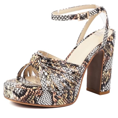 Gicoiz Mode Block Sandalen Damen Plateau Sandals Offene Zeh Knöchelriemchen Sommer Wildleder Chunky Höhe Ferse Schnalle Snakeskin Schwarz Gr 39 EU-40Cn von Gicoiz