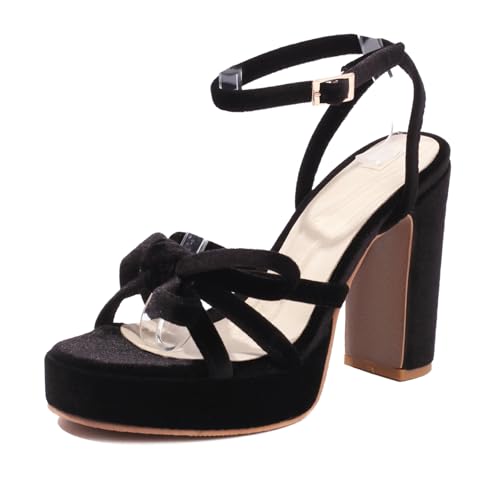 Gicoiz Mode Block Sandalen Damen Plateau Sandals Offene Zeh Knöchelriemchen Sommer Wildleder Chunky Höhe Ferse Schnalle Snakeskin Schwarz Gr 40.5 EU-42Cn von Gicoiz