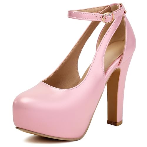 Gicoiz Mode High Schuhe Lady Runde Zehen Brautschuhe Sommer Elegant Plateau Blockabsatz Geschlossen Bogen Pumps Glitzer Pink Gr 41 EU-43Cn von Gicoiz