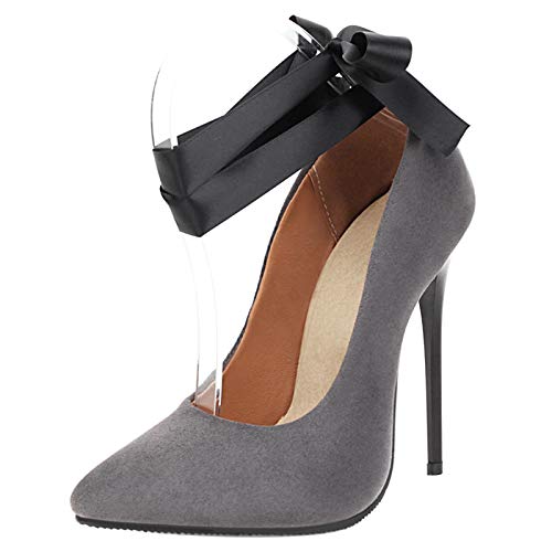 Gicoiz Mode Stiletto Pump Damen Elegant Pointed Toe Party Schuhe Snakeskin Höhe Ferse Pump Ohne Verschluss Lack Pump Wildleder Grau Gr 43 EU-45Cn von Gicoiz