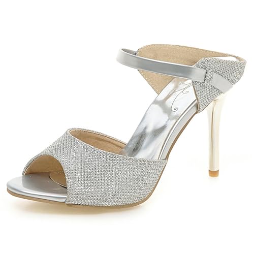 Gicoiz Mule Pantoffeln Damen Stiletto High Sandalen Hausschuhe Pantoffeln Sandals Lack Hochzeit Glitzer Peep Toe Elegant Sommer Schuhe Silber Gr 40.5 EU-42Cn Gicoiz Mule Pantoffeln Damen Stiletto High Sandalen Hausschuhe Pantoffeln Sandals Lack Hochzeit Glitzer Peep Toe Elegant Sommer Schuhe Silber Gr 40.5 EU-42Cn von Gicoiz