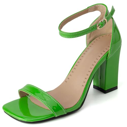 Gicoiz Offene Zeh Blockabsatz Damen Komfort Lack Sandals Mode Knöchelriemchen Bridal Chunky Höhe Ferse Party Offene Zeh Grün Gr 35 EU von Gicoiz
