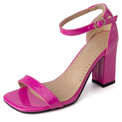 Gicoiz Offene Zeh Blockabsatz Damen Komfort Lack Sandals Mode Knöchelriemchen Bridal Chunky Höhe Ferse Party Offene Zeh Rose-Rot Gr 41 EU-43Cn von Gicoiz