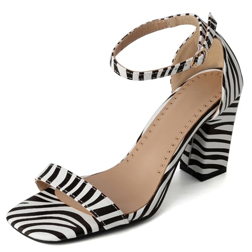 Gicoiz Offene Zeh Blockabsatz Damen Komfort Lack Sandals Mode Knöchelriemchen Bridal Chunky Höhe Ferse Party Offene Zeh Zebra Gr 35 EU von Gicoiz