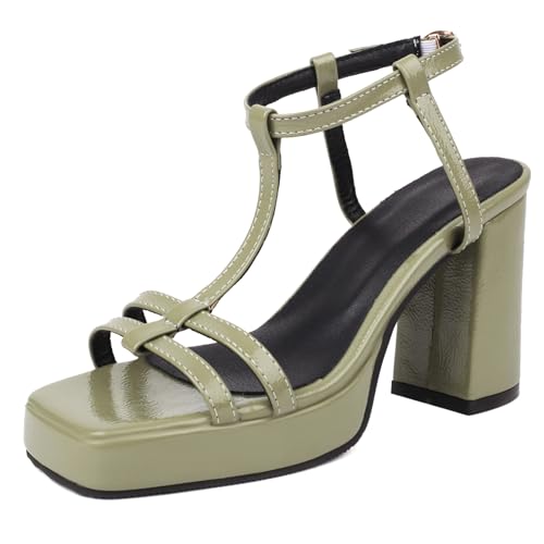 Gicoiz Offene Zeh Gladiator Block Sandalen Damen Lack Sandals Weit Fit Sommer Leisure Chunky Plateau Romisch Strappy Höhe Ferse Grün Gr 40.5 EU-42Cn von Gicoiz