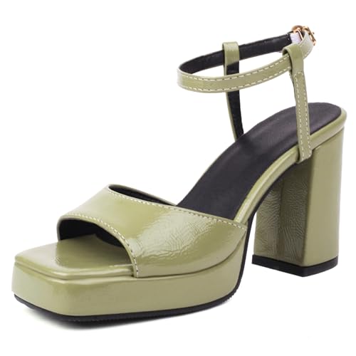Gicoiz Offene Zeh Gladiator Block Sandalen Damen Lack Sandals Weit Fit Sommer Leisure Chunky Plateau Romisch Strappy Höhe Ferse Grün Gr 40.5 EU-42Cn von Gicoiz
