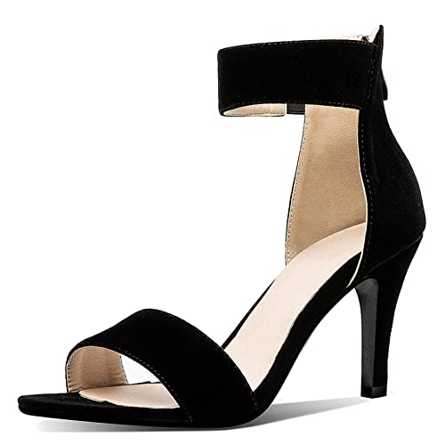 Gicoiz Offene Zeh Sandalen Damen Stiletto Pump Hochzeit Knöchelriemchen Elegant Bridesmaid Formal Höhe Ferse Schuhe Wildleder Schwarz Gr 38 EU-39Cn von Gicoiz