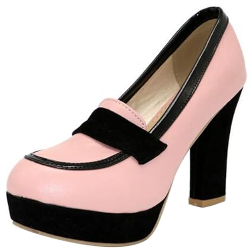 Gicoiz Ohne Verschluss Block Schuhe Plateau Damen Hochzeit Schuhe Runde Zehen Party Blumes Chunky Höhe Ferse Bride Sommer Bogen Pumps Pink/H7 Gr 44 EU-46Cn von Gicoiz