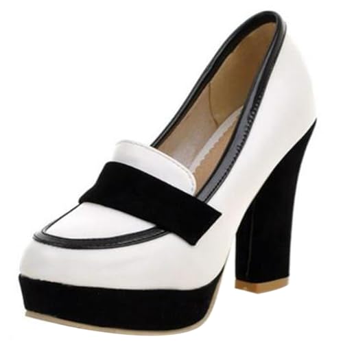 Gicoiz Ohne Verschluss Block Schuhe Plateau Damen Hochzeit Schuhe Runde Zehen Party Blumes Chunky Höhe Ferse Bride Sommer Bogen Pumps Weiß/H7 Gr 41 EU-43Cn von Gicoiz