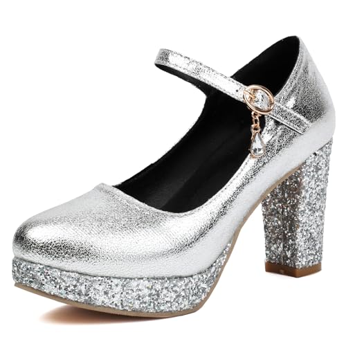 Gicoiz Pailletten Mary Jane Damen Hochzeit Formal Hohen Blockabsatz Schuhe Pump Elegant Abend Runde Zehen Knöchelriemchen Party Plateau Schuhe Silber Gr 41 EU-43Cn Gicoiz Pailletten Mary Jane Damen Hochzeit Formal Hohen Blockabsatz Schuhe Pump Elegant Abend Runde Zehen Knöchelriemchen Party Plateau Schuhe Silber Gr 41 EU-43Cn von Gicoiz