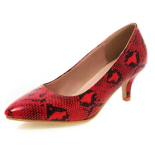 Gicoiz Party Kitten Schuhe Damen Mode Snakeskin Pumps Ohne Verschluss Abend Komfort Niedrige Absatz Geschlossen Formal Schuhe Rot Gr 42 EU-44Cn von Gicoiz
