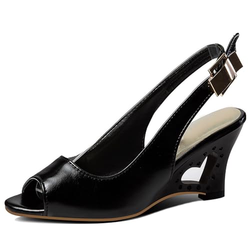Gicoiz Peep Toe Keilabsatz Slingback Damen Transparent Sandals Sommer Hochzeit Höhe Ferse Ohne Verschluss Elegant Abend Sandalen Schwarz Gr 38 EU-39Cn von Gicoiz