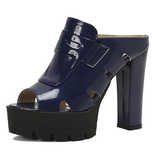 Gicoiz Peep Toe Mule Pantoffeln Damen Chunky Höhe Ferse Schuhe Sandalen Plateau Mode Denim Hausschuhe Pantoffeln Sommer Party Lack Abendschuhe Blau Gr 48 EU-50Cn Gicoiz Peep Toe Mule Pantoffeln Damen Chunky Höhe Ferse Schuhe Sandalen Plateau Mode Denim Hausschuhe Pantoffeln Sommer Party Lack Abendschuhe Blau Gr 48 EU-50Cn von Gicoiz