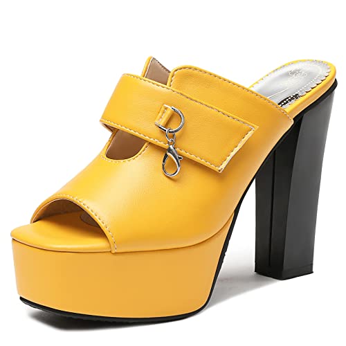 Gicoiz Peep Toe Mule Pantoffeln Damen Chunky Höhe Ferse Schuhe Sandalen Plateau Mode Denim Hausschuhe Pantoffeln Sommer Party Lack Abendschuhe Gelb Gr 39 EU-40Cn Gicoiz Peep Toe Mule Pantoffeln Damen Chunky Höhe Ferse Schuhe Sandalen Plateau Mode Denim Hausschuhe Pantoffeln Sommer Party Lack Abendschuhe Gelb Gr 39 EU-40Cn von Gicoiz