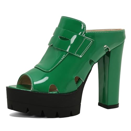 Gicoiz Peep Toe Mule Pantoffeln Damen Chunky Höhe Ferse Schuhe Sandalen Plateau Mode Denim Hausschuhe Pantoffeln Sommer Party Lack Abendschuhe Grün Gr 42 EU-44Cn Gicoiz Peep Toe Mule Pantoffeln Damen Chunky Höhe Ferse Schuhe Sandalen Plateau Mode Denim Hausschuhe Pantoffeln Sommer Party Lack Abendschuhe Grün Gr 42 EU-44Cn von Gicoiz