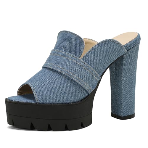Gicoiz Peep Toe Mule Pantoffeln Damen Chunky Höhe Ferse Schuhe Sandalen Plateau Mode Denim Hausschuhe Pantoffeln Sommer Party Lack Abendschuhe Light-Blau Gr 35 EU Gicoiz Peep Toe Mule Pantoffeln Damen Chunky Höhe Ferse Schuhe Sandalen Plateau Mode Denim Hausschuhe Pantoffeln Sommer Party Lack Abendschuhe Light-Blau Gr 35 EU von Gicoiz
