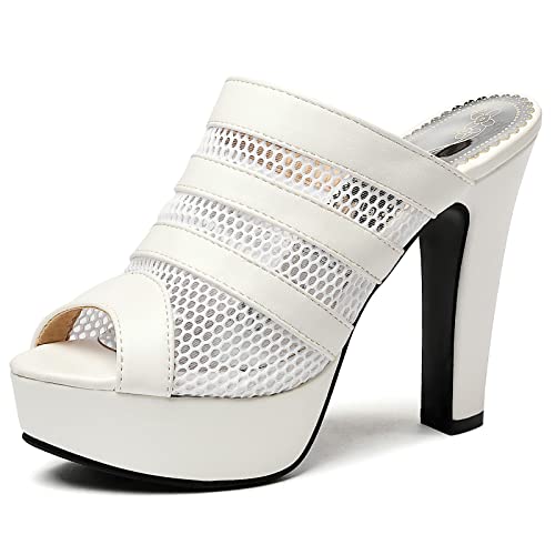 Gicoiz Peep Toe Mule Sandalen Damen Hochzeit Pantoffeln Höhe Ferse Ohne Verschluss Sommer Hausschuhe Pantoffeln Elegant Blockabsatz Plateau Hochzeit Schuhe Weiß Gr 39 EU-40Cn Gicoiz Peep Toe Mule Sandalen Damen Hochzeit Pantoffeln Höhe Ferse Ohne Verschluss Sommer Hausschuhe Pantoffeln Elegant Blockabsatz Plateau Hochzeit Schuhe Weiß Gr 39 EU-40Cn von Gicoiz