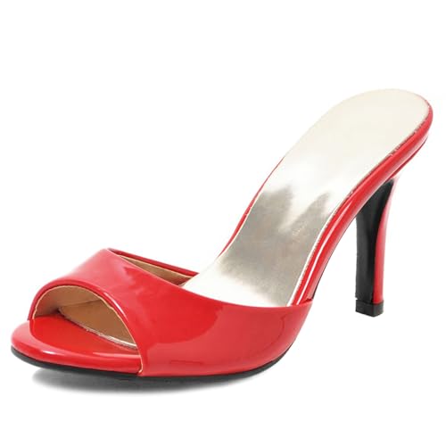 Gicoiz Peep Toe Pantoffeln Damen Lack Mule Hochzeit Stiletto High Sandalen Elegant Sommer Hausschuhe Pantoffeln Sandals Mode Party Flip Flops Rot Gr 37 EU-38Cn von Gicoiz