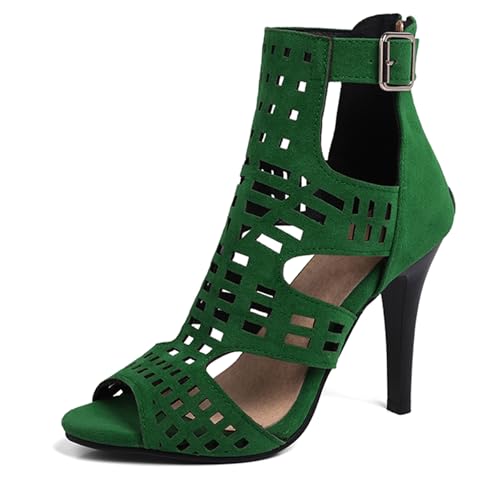 Gicoiz Peep Toe Sommer Stiletto Mittelhohe Stiefel Damen Stiefeletten Hochzeit Glitzer Elegant-Spangepy Mesh Schnüren Biker Stiefeletten Schnalle Grün Gr 41 EU-43Cn von Gicoiz