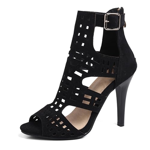 Gicoiz Peep Toe Sommer Stiletto Mittelhohe Stiefel Damen Stiefeletten Hochzeit Glitzer Elegant-Spangepy Mesh Schnüren Biker Stiefeletten Schnalle Schwarz Gr 41 EU-43Cn von Gicoiz