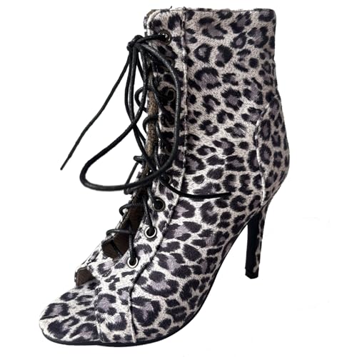 Gicoiz Peep Toe Sommer Stiletto Mittelhohe Stiefel Damen Stiefeletten Hochzeit Glitzer Elegant-Spangepy Mesh Schnüren Biker Stiefeletten Schnalle Weiß Gr 40.5 EU-42Cn von Gicoiz