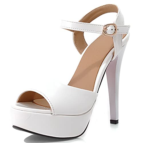 Gicoiz Peep Toe Stiletto Pump Damen Lack Sandalen Bridal Formal Schuhe Sommer Mode Plateau Knöchelriemchen Kleid Weiß Gr 41 EU-43Cn von Gicoiz
