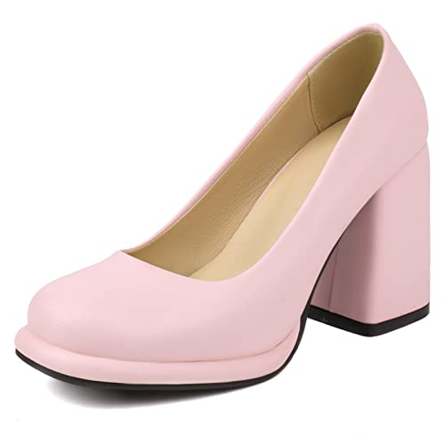 Gicoiz Plateau Chunky Heels Damen Runde Zehen Pump Ohne Verschluss Komfort Hochzeit Formal Pump Bride Höhe Ferse Geschlossen Pink Gr 36 EU von Gicoiz