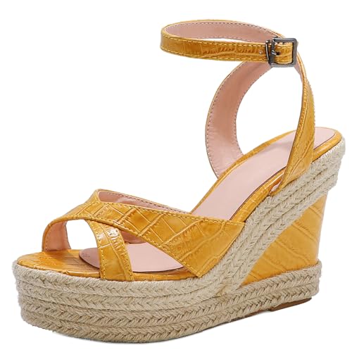 Gicoiz Plateau Espadrille Keilabsatz Damen Peep Toe Sandalen Snakeskin Sommer Mode Strappy T Bar Gladiator Schuhe Komfort Gelb Gr 41 EU-43Cn Gicoiz Plateau Espadrille Keilabsatz Damen Peep Toe Sandalen Snakeskin Sommer Mode Strappy T Bar Gladiator Schuhe Komfort Gelb Gr 41 EU-43Cn von Gicoiz