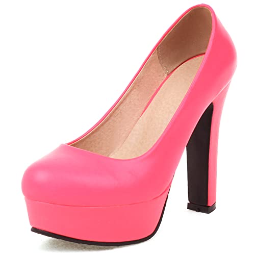 Gicoiz Plateau Höhe Ferse Schuhe Damen Party Pump Blockabsatz Runde Zehen Ohne Verschluss Bride Hochzeit Elegant Pump Formal Pink Gr 37 EU-38Cn von Gicoiz