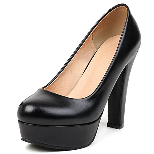 Gicoiz Plateau Höhe Ferse Schuhe Damen Party Pump Blockabsatz Runde Zehen Ohne Verschluss Bride Hochzeit Elegant Pump Formal Schwarz Gr 39 EU-40Cn von Gicoiz