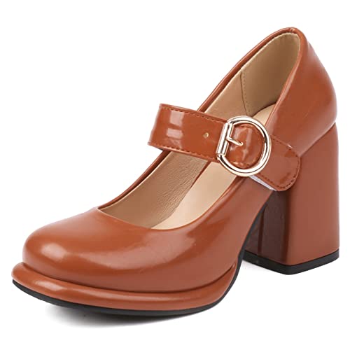 Gicoiz Plateau Mary Jane Damen Chunky Heels Pump Runde Zehen Komfort Hohen Blockabsatz Glitzer Hochzeit Arbeit Pump Gelb Gr 36 EU von Gicoiz