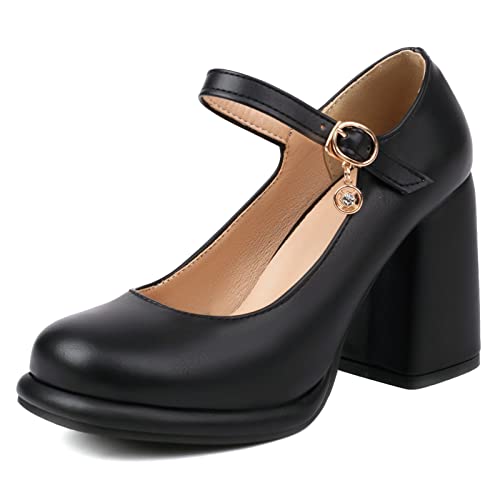 Gicoiz Plateau Mary Jane Damen Chunky Heels Pump Runde Zehen Komfort Hohen Blockabsatz Glitzer Hochzeit Arbeit Pump Schwarz Gr 34 EU von Gicoiz