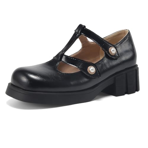 Gicoiz Plateau Mary Jane Damen T-Spange Blockabsatz Pumps Damen Schuluniform Komfort Runde Zehen Plateau Brogue Sommer Schuhe Schwarz Gr 39 EU-40Cn Gicoiz Plateau Mary Jane Damen T-Spange Blockabsatz Pumps Damen Schuluniform Komfort Runde Zehen Plateau Brogue Sommer Schuhe Schwarz Gr 39 EU-40Cn von Gicoiz