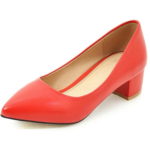Gicoiz Pointed Toe Block Schuhe Damen Simple Pointed Toe Schuhe Ohne Verschluss Abend Formal Mittlere Fersenpumpe Bride Hochzeit Rot Gr 40.5 EU-42Cn von Gicoiz