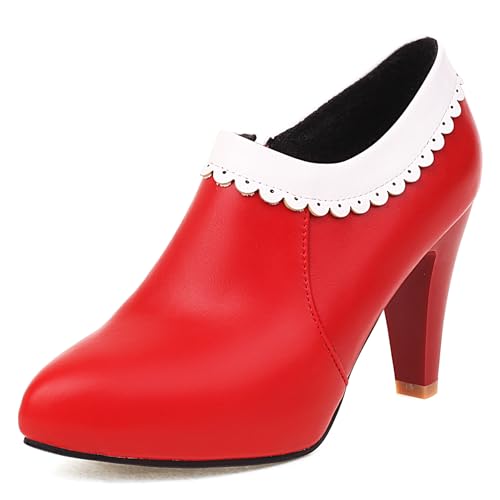 Gicoiz Pointed Toe High Schuhe Damen Buro Loafer Zip Ankle Boots Hochzeit Elegant Plateau Pumps Wildleder Schnüren Oxford Arbeit Schuhe Rot Gr 6-40 von Gicoiz