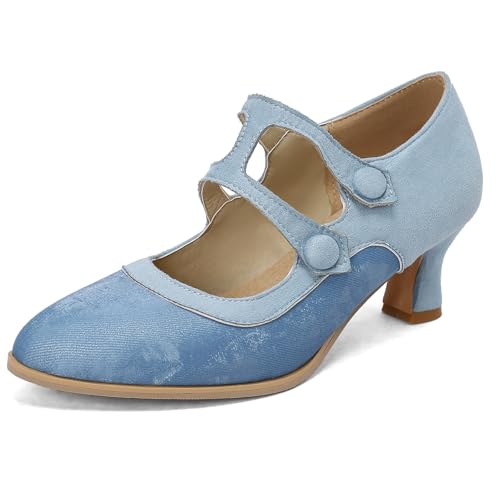 Gicoiz Pointed Toe Mary Jane Damen Block Kitten Heel Pumps Knöchelriemchen Hochzeit Comfy Formal Schuhe Arbeit Geschlossen Blau Gr 41 EU-43Cn von Gicoiz