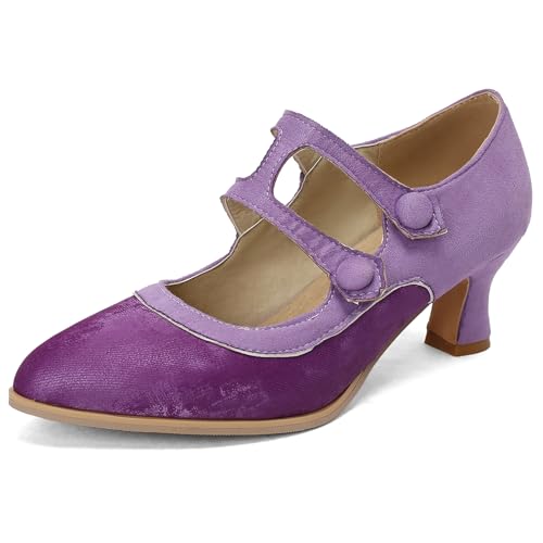 Gicoiz Pointed Toe Mary Jane Damen Block Kitten Heel Pumps Knöchelriemchen Hochzeit Comfy Formal Schuhe Arbeit Geschlossen Violett Gr 39 EU-40Cn von Gicoiz