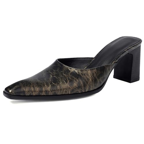 Gicoiz Pointed Toe Mule Damen Blockabsatz Sommer Sandales Chunky Hausschuhe Pantoffeln Damen Draußen Strand Pantoffeln Mode Flip Flops Gold Gr 40 EU-41Cn von Gicoiz