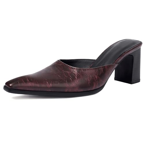 Gicoiz Pointed Toe Mule Damen Blockabsatz Sommer Sandales Chunky Hausschuhe Pantoffeln Damen Draußen Strand Pantoffeln Mode Flip Flops Rot Gr 40 EU-41Cn von Gicoiz