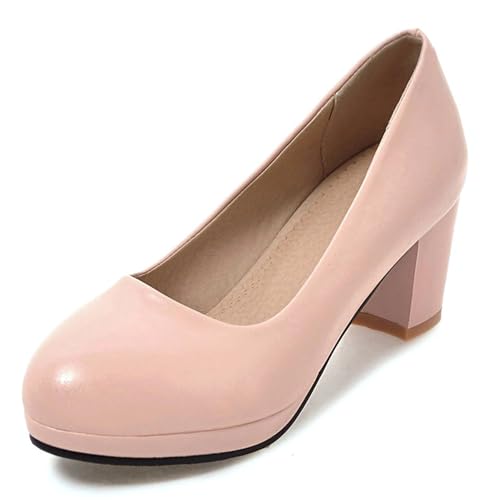 Gicoiz Runde Zehen Block Schuhe Damen Simple Plateau Schuhe Komfort Buro Arbeit Formal Pumps Geschlossen Mitte Absatz Pink Gr 32 EU von Gicoiz