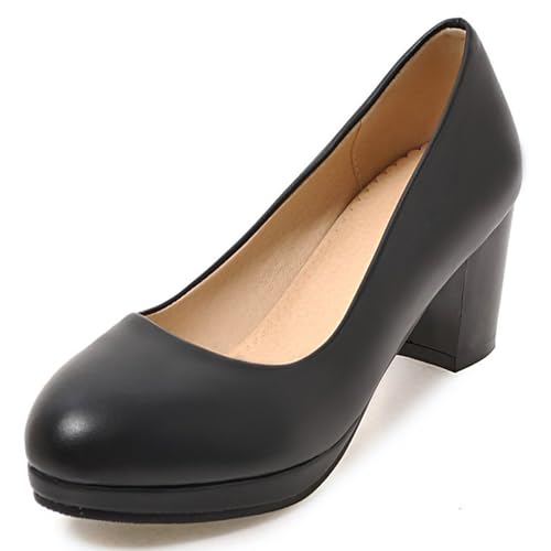 Gicoiz Runde Zehen Block Schuhe Damen Simple Plateau Schuhe Komfort Buro Arbeit Formal Pumps Geschlossen Mitte Absatz Schwarz Gr 33 EU von Gicoiz