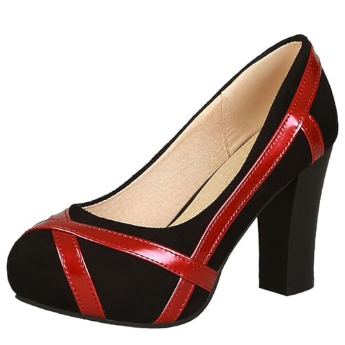 Gicoiz Runde Zehen Block Schuhe Komfort Ohne Verschluss Damen Pumps Sommer Abend Chunky Höhe Ferse Plateau Formal Büroschuhe Rot Gr 35 EU von Gicoiz