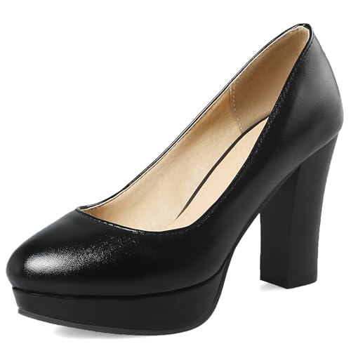 Gicoiz Runde Zehen Block Schuhe Komfort Ohne Verschluss Damen Pumps Sommer Abend Chunky Höhe Ferse Plateau Formal Büroschuhe Schwarz Gr 34 EU von Gicoiz