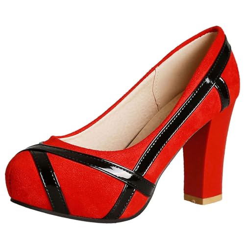 Gicoiz Runde Zehen Block Schuhe Komfort Ohne Verschluss Damen Pumps Sommer Abend Chunky Höhe Ferse Plateau Formal Büroschuhe Schwarz Gr 40 EU-41Cn von Gicoiz