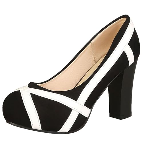Gicoiz Runde Zehen Block Schuhe Komfort Ohne Verschluss Damen Pumps Sommer Abend Chunky Höhe Ferse Plateau Formal Büroschuhe Weiß Gr 41 EU-43Cn von Gicoiz